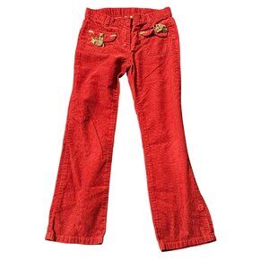 Janie & Jack Red Corduroy Girls Pants Size 6 With Front Pockets & Bow Detail